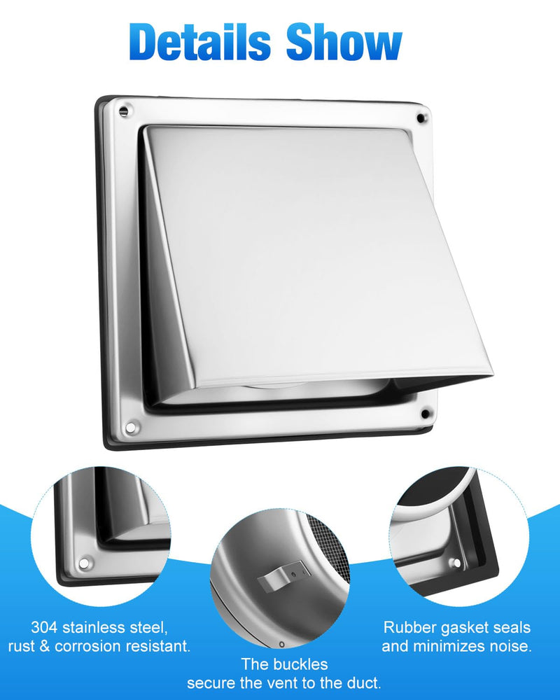  [AUSTRALIA] - 4 Inch Dryer Vent Cover Outdoor with Stainless Steel Guard Dryer Wall Exhaust Vent Cap Non-Return Flap with Sealing Gasket Grille, Easy Install(1 Pack) 1 Pack 4-Inch Insect Screen Mesh