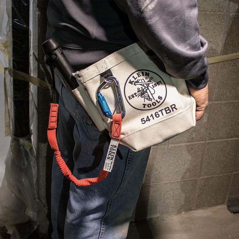 Klein Tools 5416TBR Tool Pouch, Bolt Retention Tool Bag Constructed of No. 4 Canvas with Reinforced Bottom, Tunnel Connect, 5 x 10 x 9-Inch