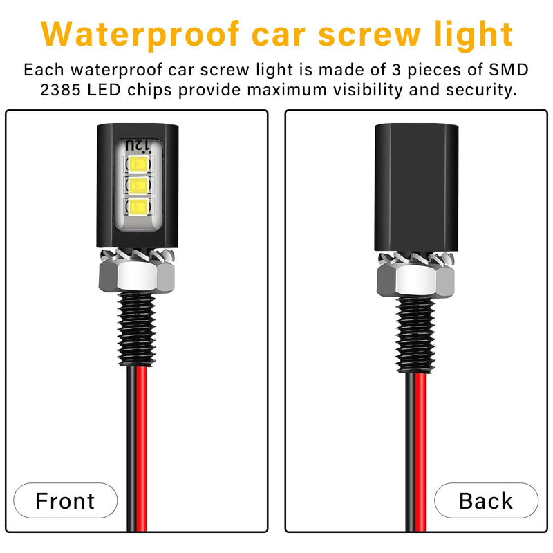 LED License Plate Light,License Tag Screw Bolt Lamp,12V White LED Bulb, Waterproof/Rainproof IP68 Aluminium Light Holder, Legal for Car Motorcycle Truck RV ATV Bike 2PCS (Black) Black