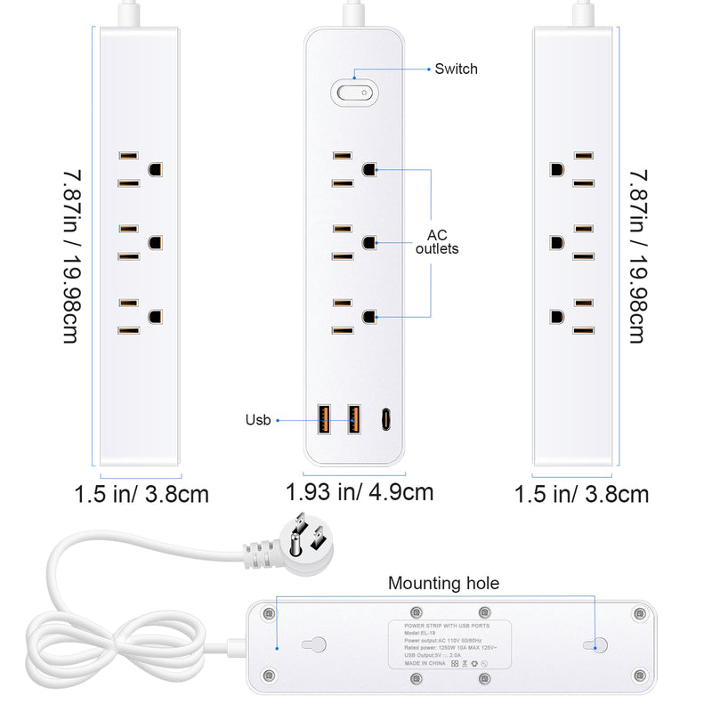 Power Strip Surge Protector, 12-in-1 Power Bar with Multiple Outlets, 9 Outlet 3 USB Ports, Flat Plug Power Strip Surge Protector, Multi Outlet Wall Plug for Travel, College, Dorm Room Essentials