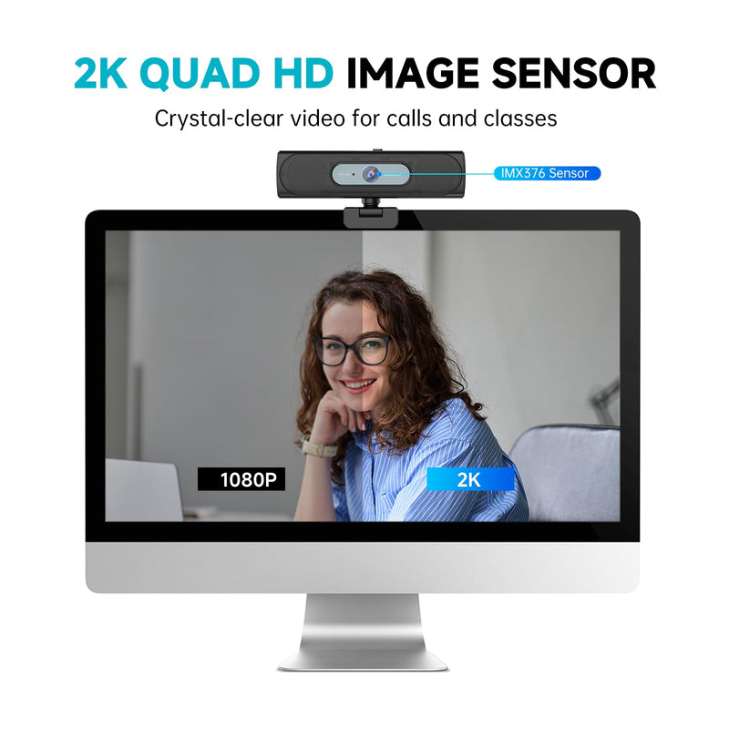 G55 2K Webcam with Dual Speakers & Microphone for PC Laptop | USB Computer Camera, 120° FOV, Remote Control, Plug & Play Streaming Camera, works with Zoom/Teams/Switch 2/Mac