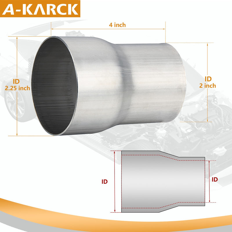 A-KARCK Exhaust Adapter Connector 2" ID to 2.25" ID, Exhaust Pipe Reducer 4" Overall Length Stainless Steel