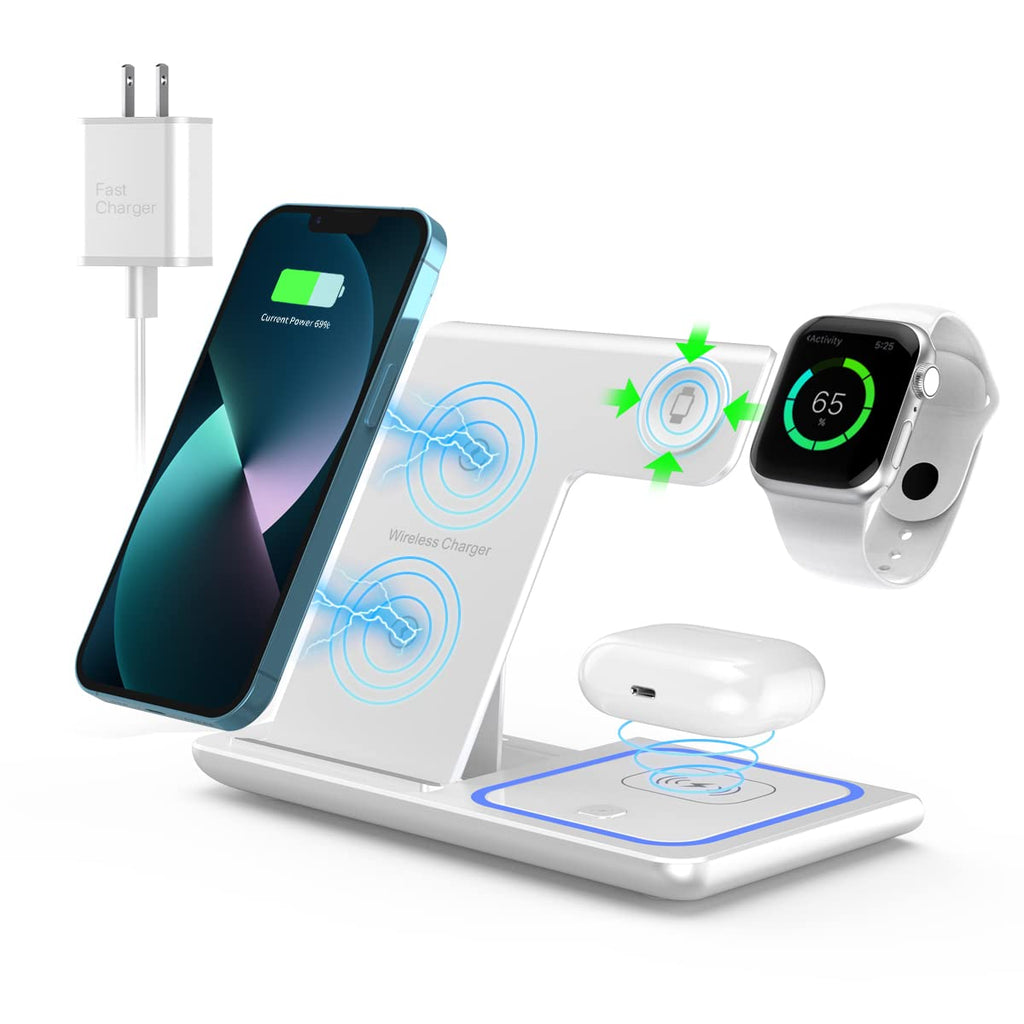 Wireless Charger,ANYLINCON 3 in 1 Wireless Charger Station for iPhone/iWatch/Airpods,iPhone15 14,13,12,11 (Pro, Pro Max)/XS/XR/XS/X/8(Plus),iWatch 7/6/SE/5/4/3/2,AirPods 3/2/pro White