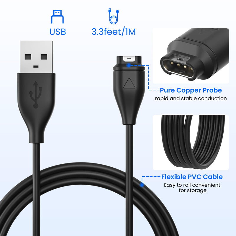 2Pack for Garmin Watch Charger Cable with Dual USB-A Ports Wall Charger | Fit Garmin Fenix, Forerunner, Vivoactive, Vivomove, BarkLimiter, Enduro, Approach, Venu, Impact, Instinct, Quatix, Epix, D2 3.3 Inches