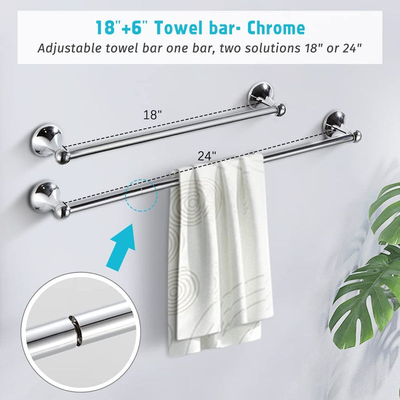 4 Piece Bathroom Accessory Set(Adjustable Towel Bar, Towel Ring, Toilet Paper Holder,Towel Hook), Wall Mounted Bathroom Hardware Accessories Set,Chrome Chrome 4 pieces