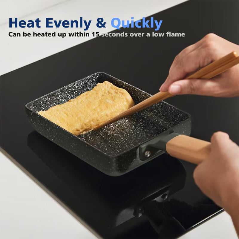 Ceramic Coating Square Japanese Tamagoyaki Omelette Small Skillet, Non-stick Rectangle Egg Roll Pan with Wood Handle (Dark Grey) Dark Gray