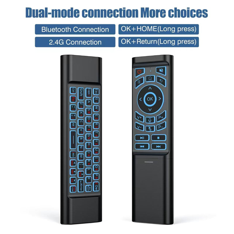 Mini Air Mouse Remote Keyboard - 7-Color Backlit, Bluetooth & 2.4G Dual-Mode,Android Box, PC, Windows | AAA Battery Powered (NOT Included)
