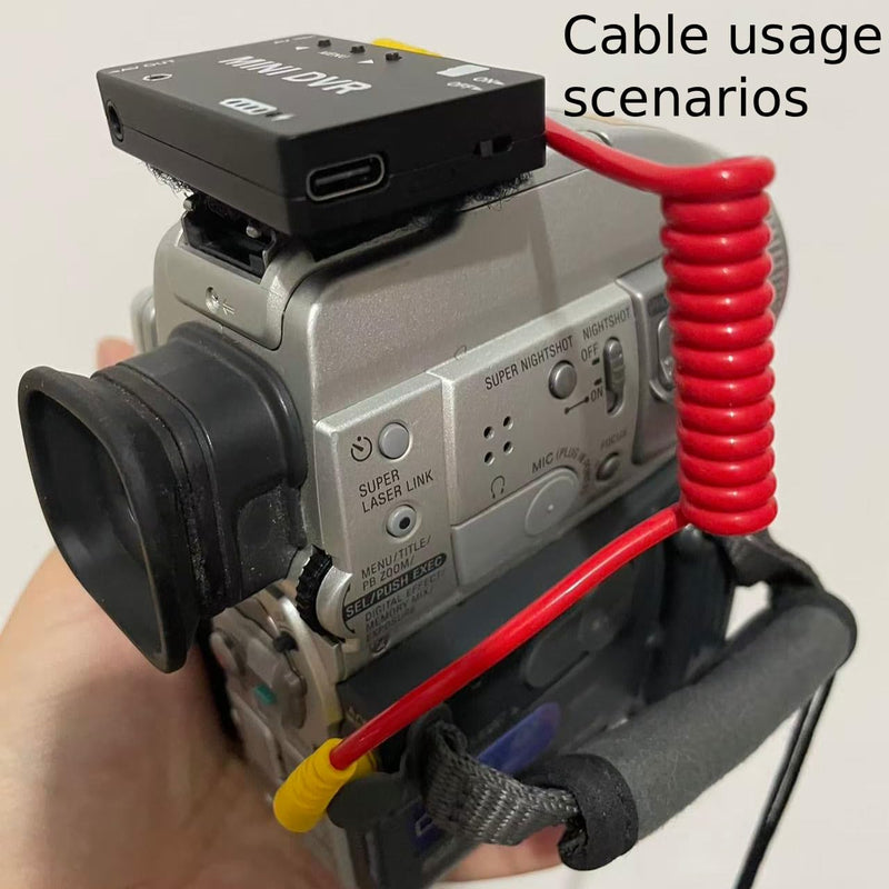 3.5mm to 3.5mm Coiled Camcorder Cable, 4-Pole TRRS Male to Male AV Cord, Right-Angle Plugs, Connects DV Camcorder AV Out to Mini DVR, Audio + Video, Retro Y2K Recording, Plug & Play