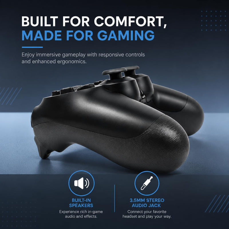 Wireless PS4 Controller Compatible with PS4, PS4 Slim & PS4 Pro – Bluetooth Gamepad with Dual Vibration, Rechargeable Battery, USB Charging Cable Included, Black
