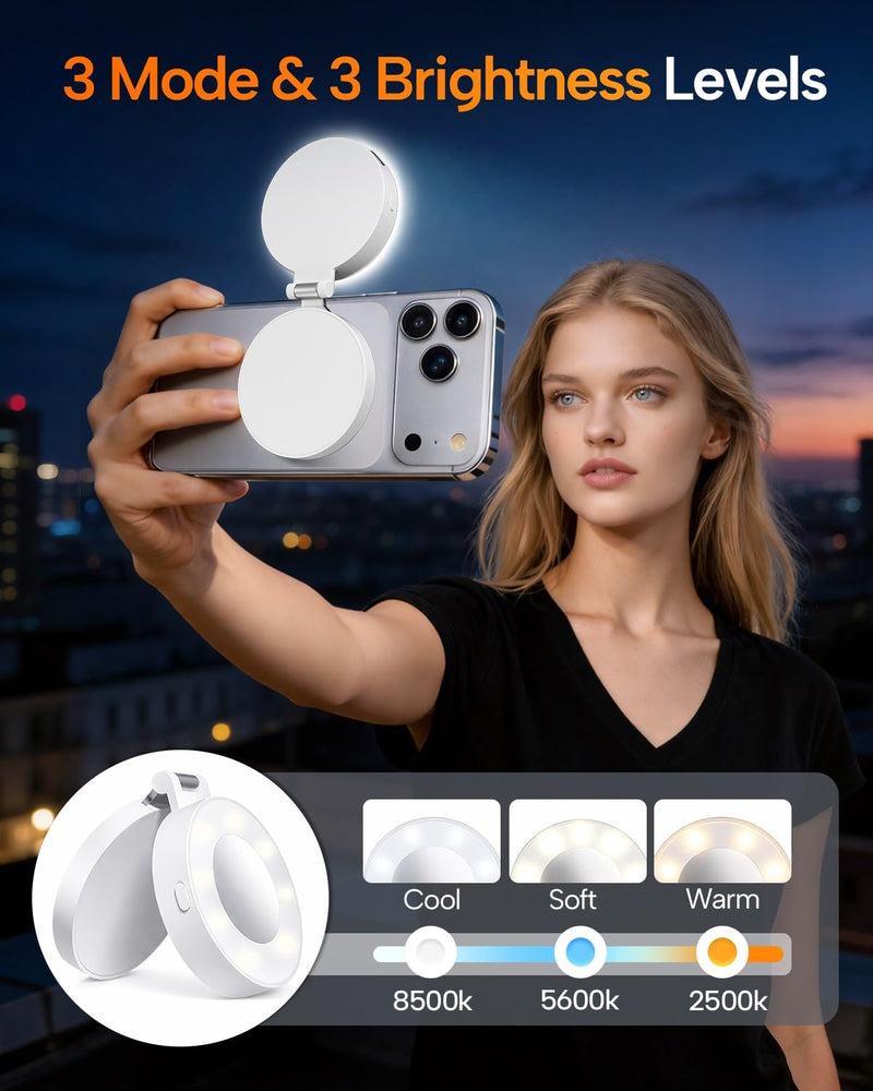 EMART Magnetic Selfie Light, Mini Phone Fill Light Compatible with Magsafe, Foldable LED Ring Light with Mirror, Dimmable Phone Light for Selfies/Video Calls/Makeup/Photography