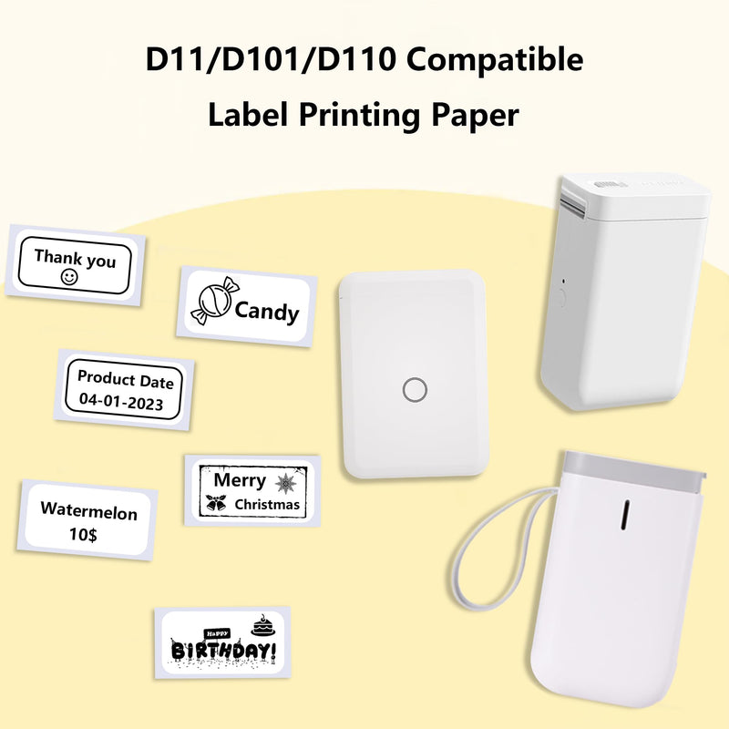 Label Maker Tape - 6 Rolls(1260 Pieces) Compatible for D11/D110/D101 Printer Paper Stickers Waterproof Standard Laminated Tear-Resistant Office Home Name File Folder Clothes (0.59x 1.18 Inch, White)