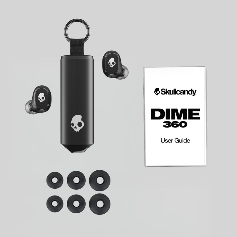 Skullcandy Dime 360 Wireless Earbuds with Clip-Anywhere Case - True Black | In-Ear Fit, Bluetooth, Noise Isolating, 28 Hours Battery, Microphone for iPhone Android, Easy Clip-On Design for Travel