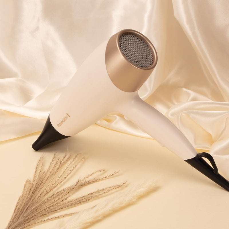 Remington Shea Soft Hair Dryer, Ionic, 2200W, 3 Heat, 2 Speed, d4740 | Micro-Conditioners Enriched with Shea Oil, Includes Diffuser, Wide Drying Concentrator, Cool Shot Feature