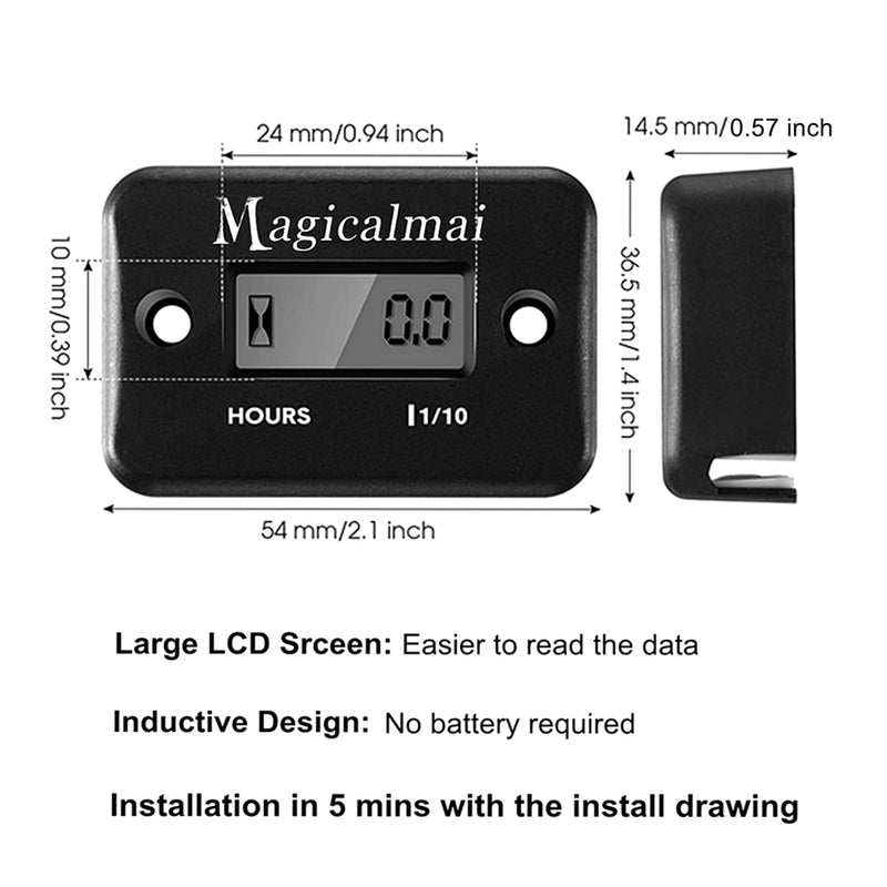 2pcs Magicalmai Inductive Hour Meter for Gas Engine Generator Lawn Mower Pressure Washer Marine ATV Boat Outboard Motor Dirt Bike Motorcycle Waterproof Hr Meters - Black 2
