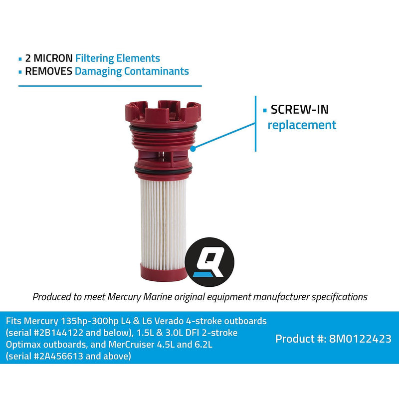 Quicksilver 8M0122423 Fuel Filter Element for Select Mercury Outboards and MerCruiser Sterndrive Engines
