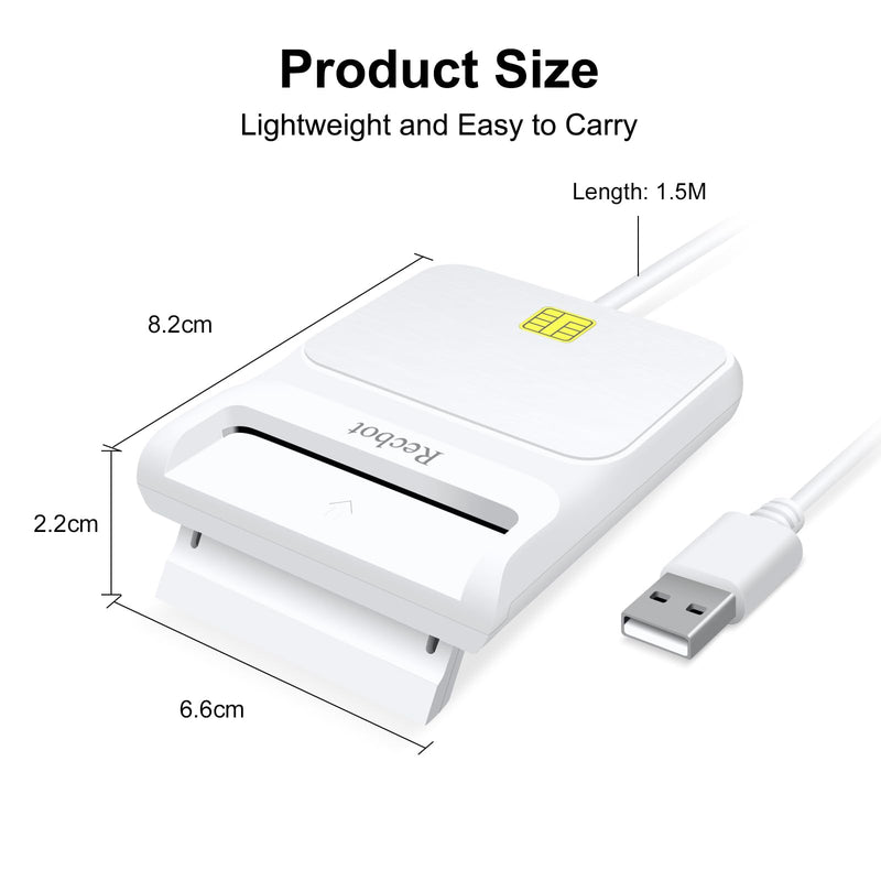 Recbot CAC Card Reader Military, CAC Reader Military, DOD Military USB Common Access CAC Smart Card Reader, Compatible with Windows, Mac OS and Linux (White) white