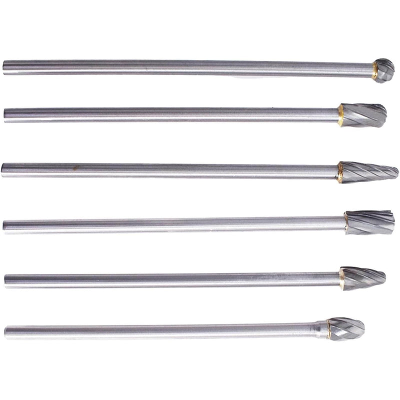 10mm Rotary Aluminum Cut Burr 6Pcs 6mm 1/4 Inch Shank 150mm Long Reach, Carbide Alloy Rotary Burr Set, Fit for Woodworking, Drilling, Metal Carving, Engraving, Polishing