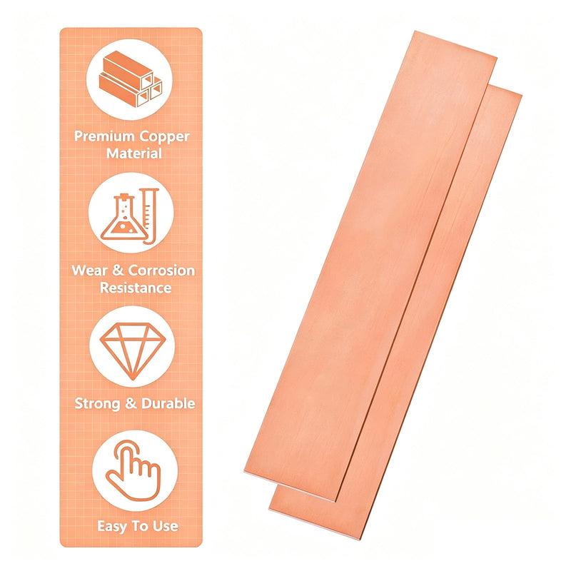 2PCS Copper Flat Bar 1/8" x 2" x 12", 99.98% Copper Bus Bar Stock, 3mm x 50mm x 305mm C110 Solid Flat Bar Stock for Various DIY (2Pcs, 3 * 50 * 305mm) 1/8" x 2" x 12"