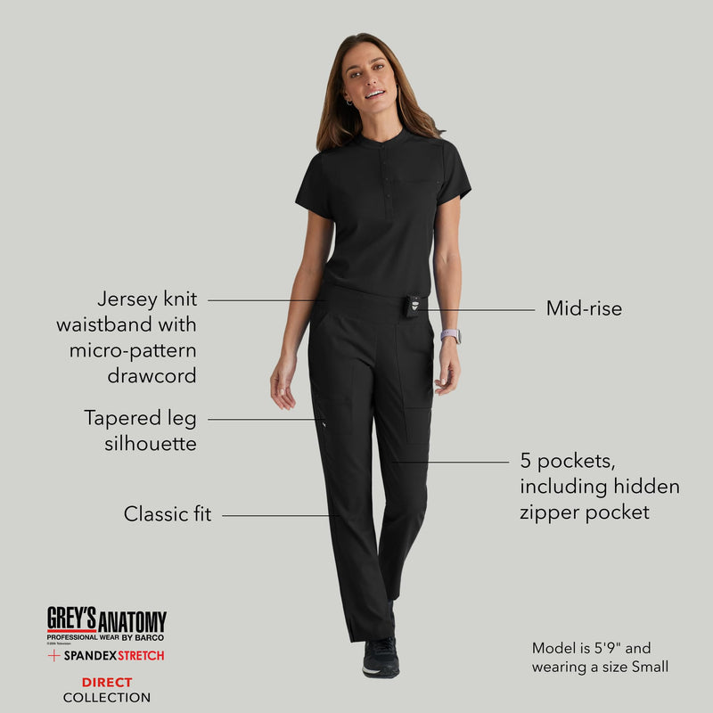 BARCO Grey's Anatomy Spandex Stretch Direct - Relay Scrub Pant for Women, Tapered Women's Scrub Pant Medium Black