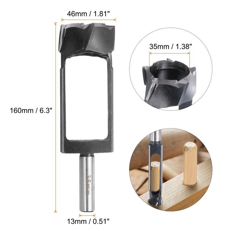 HARFINGTON Wood Tenon Dowel Plug Cutter 35mm Metric Tenon Dowel Cutting Tools Drill Bit High Speed Steel Wood Plug Dowel Cutter with Round Shank for Woodworking Furniture Making