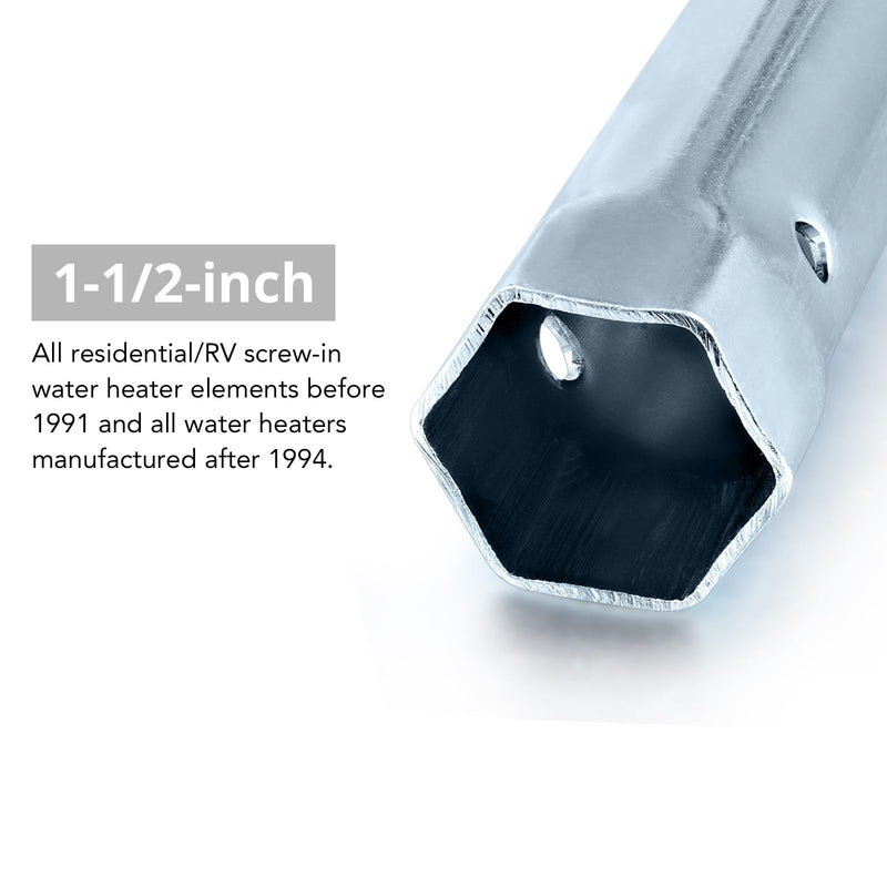 RV Water Heater Element Wrench Socket, Dual Hex Wrench Removal Tool for Anode Rod, 1-1/16 in x 1-1/2 in x 6 in, Hex Socket for All Residential and RV Camper Travel Trailer Motorhome