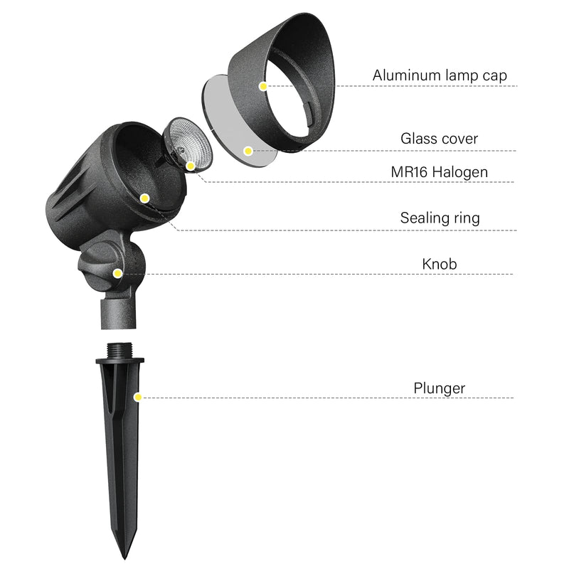 Outdoor Low Voltage Landscape Light 50 Watt Halogen Spotlights 12 Volt Flood Lights 3000K Warm White with Connector and Stake 1 Pack