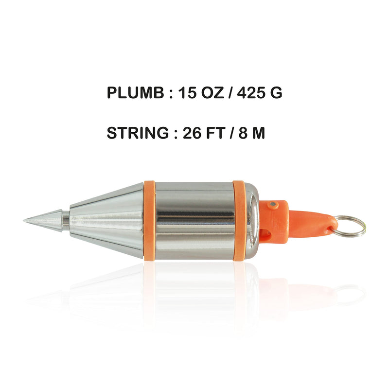 1 PCS Magnetic Plumb Bob Kit - 15 oz(425g) Plum Bob With 26 ft(8m) Automatic Stretching String,2 Pencils, Pencil Sharpener 15oz plumb bob 1 Pcs
