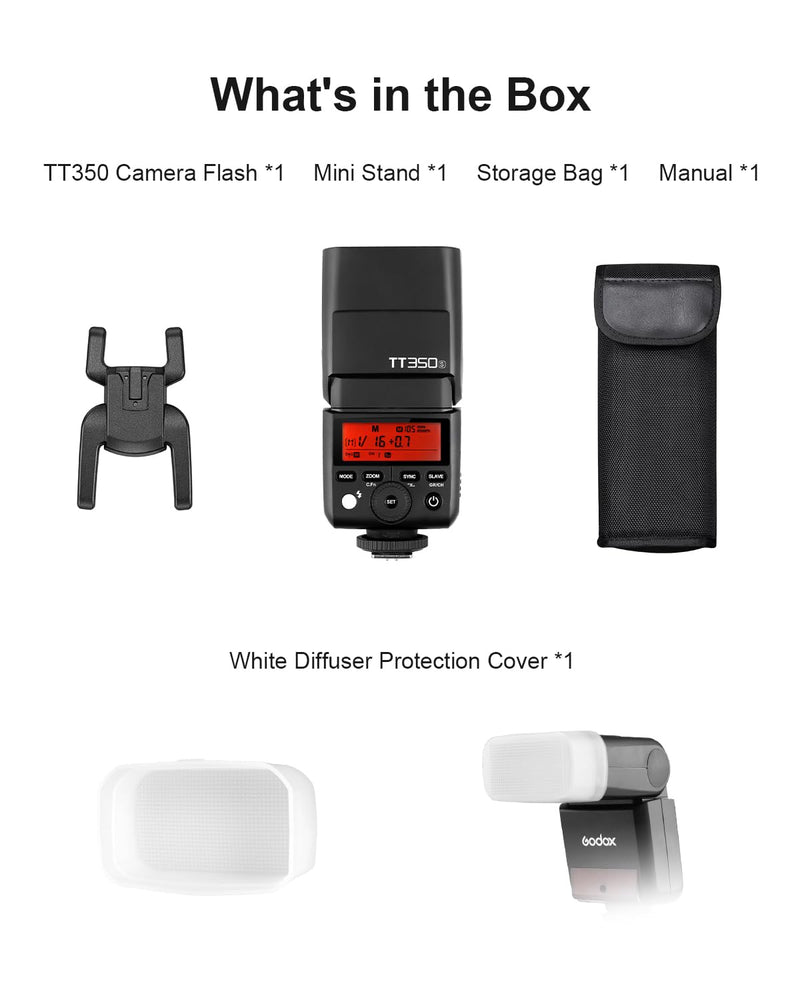 Godox TT350 Mini Thinklite TTL Flash for Sony Cameras (TT350S) – 2.4G Wireless, GN36, 1/8000s HSS Speedlite with Diffuser & Filter