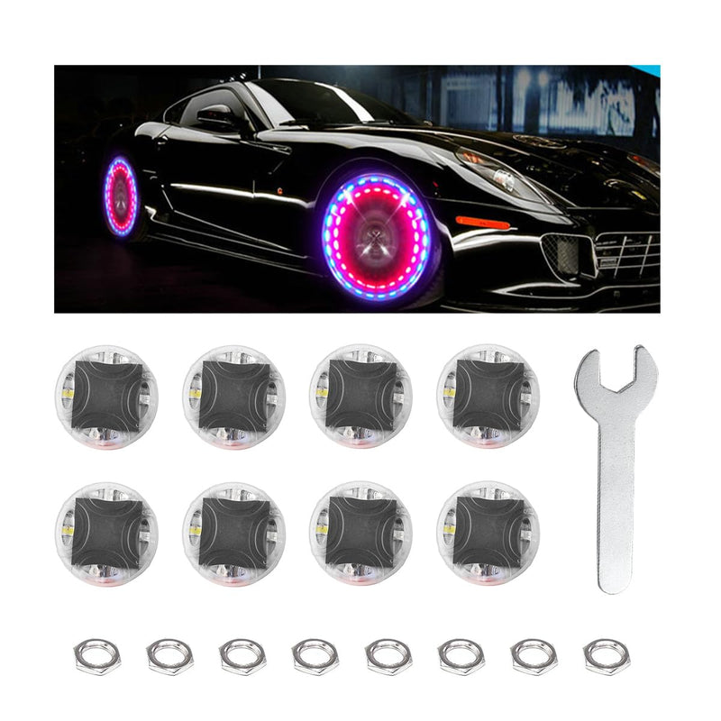 8PCS Car Tire Wheel Lights, Colorful Flashing LED Air Valve Cap Lights with Motion Sensor, Solar Waterproof Tire Light Gas Nozzle for Truck Bike Motorcycle, Car Accessories 8 PCS