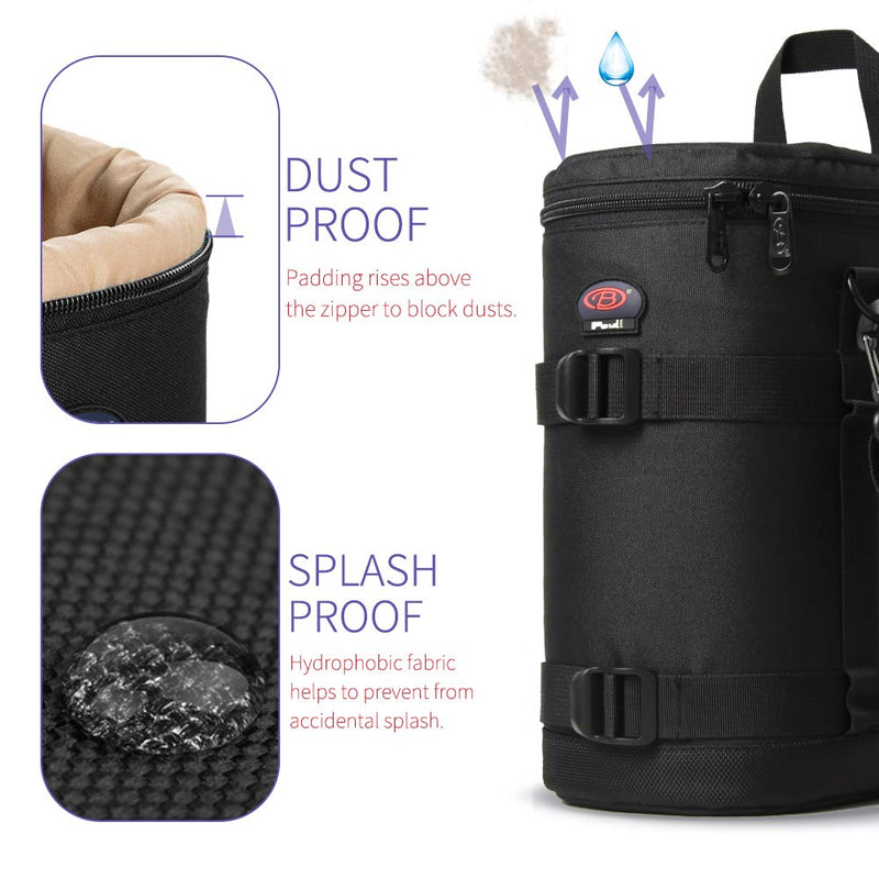 Camera Lens Pouch for DSLR Lenses Up to 4.72" x 9.45" | Durable Water-Resistant Lens Case with Thick Padding, Zip Closure & Shoulder Strap for DSLR Lens Protection BL-0009