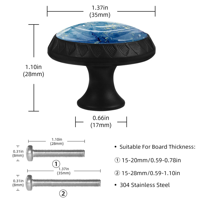 LORVIES 4 Pack 1.37" Marble Decorative Cabinet Knobs, ABS Glass Black Round Single Hole, Dresser Drawer Closet Handles Pulls for Home Kitchen Bedroom (Ocean Texture) Ocean Texture