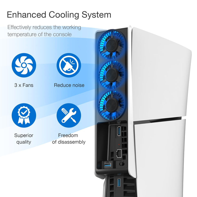 JUSPRO Cooling Fan for PS5 Slim, Upgraded Quiet Cooler Fan with LED Light for PS5 Slim Console Digital & Discs Edition PS5 Slim fan