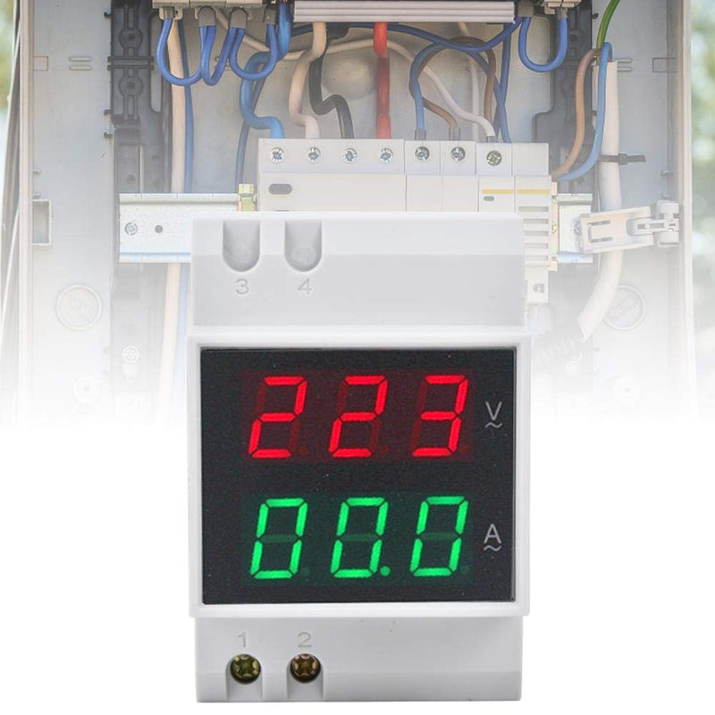 DIN Rail Voltage Ampere Meter, AC80-300V AC0-99.9A Multi-Functional Digital Din Rail Current Voltage Power Meter Ammeter Voltmeter, Din Rail Led Display Digital AC Voltmeter