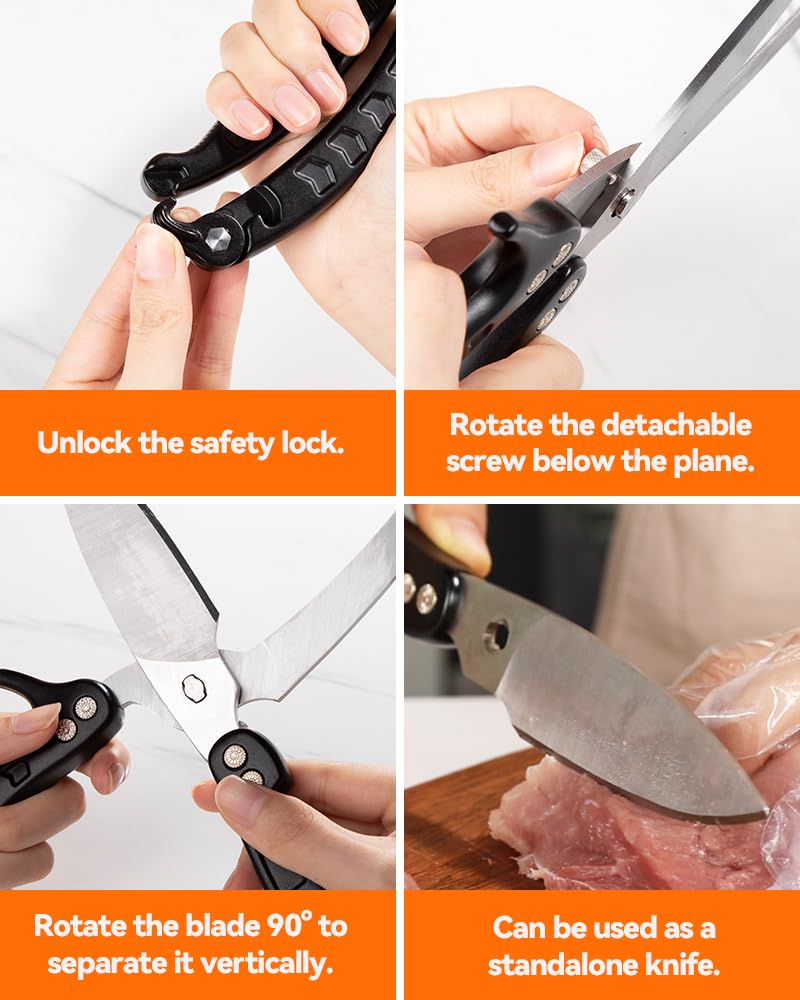 Brigii Kitchen Shear, Stainless Steel Heavy Duty Poultry Shears, Multi-Purpose Kitchen Scissors for Cutting Chicken, Fish, Seafood, and Vegetables-Black Black