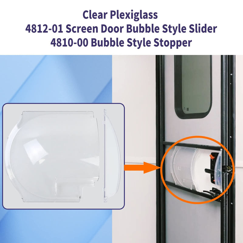 Clear Plexiglass 4812-01 Screen Door Bubble Style Slider & 4810-00 Stopper Complete Replacement Kit, Compatible with Dexter Right Hand Screen Door Bubble Style, Clear, Works with 4814-00 Holder