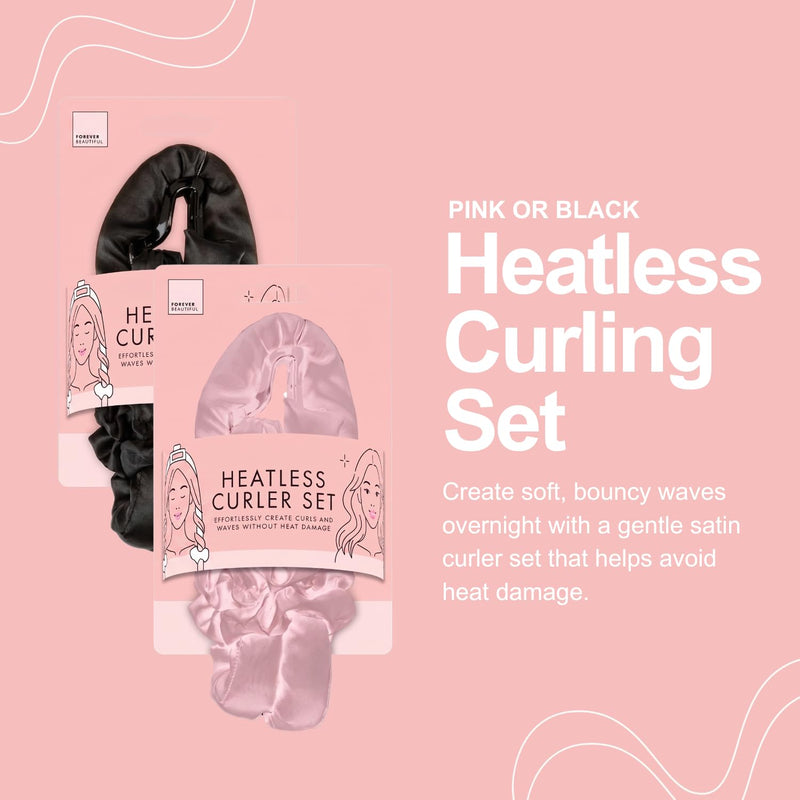 Heatless Curler Set for Long and Short Hair, Satin Hair Roller with Clip and 2 Scrunchies, No Heat Curling Rod, Overnight Waves for Women and Teenage Girls, Pink or Black