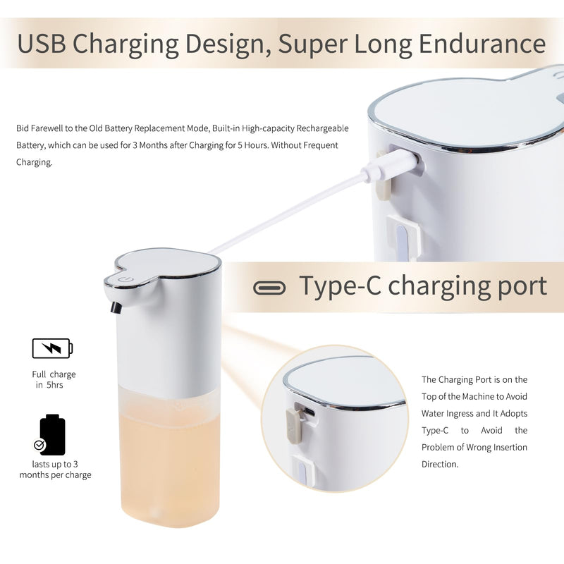 V9 Automatic Foaming Soap Dispenser - Touchless, 4-Level Adjustable Foam, 1200mAh Large Capacity Rechargeable Battery, Design for Bathroom, Kitchen