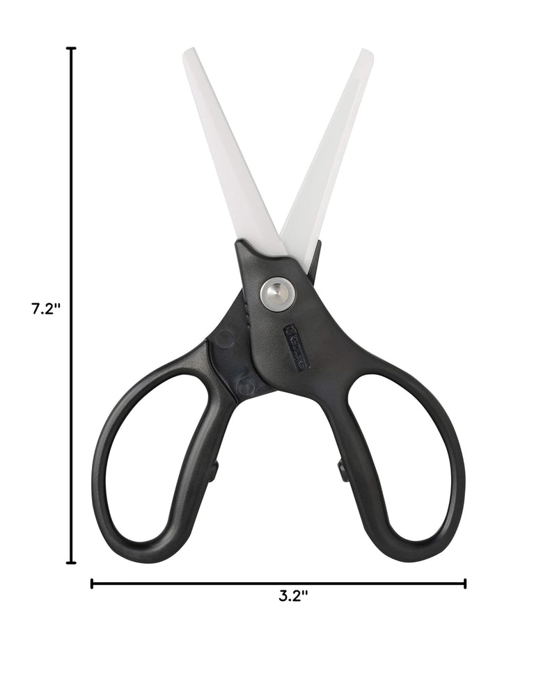 Kyocera Ceramic Scissors, Overall length 7.2" with 2.7" Long Blades, Black Handle With White Blades