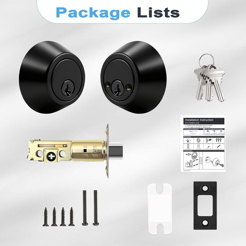 1 Pack Double Cylinder Deadbolts Flat Black, Keyed Two Sides Deadbolt Lock, Matte Black Interior & Exterior Door Hardware (for Entrance Lock and Front Gate) 1