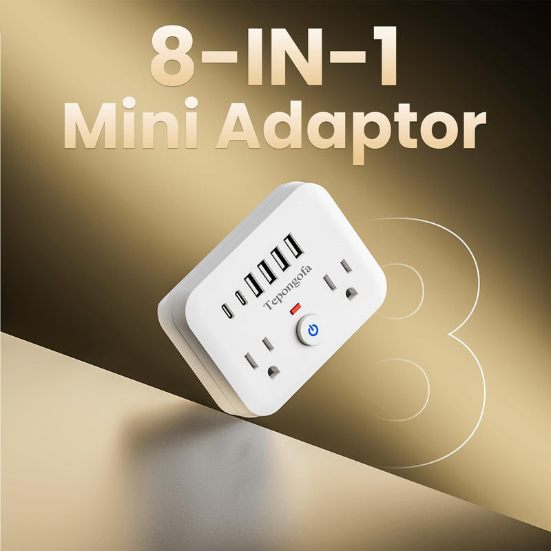 Wall Charger,Surge Protector Outlet Extender, Multi Plug Splitter with 2 Electrical Outlets 4 USB Ports(2 USB C), Multiple Plug Mini Wall Expander for Home Bathroom Office Dorm Room Essentials (White) White