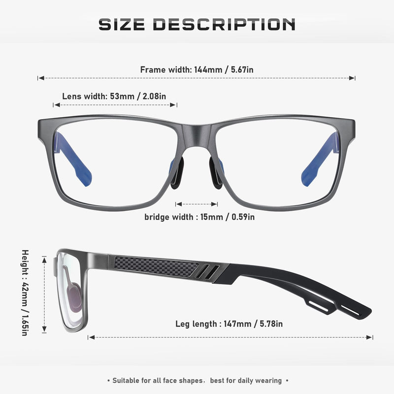 Blue Light Blocking Glasses Metal Frame for Men/Woman Gaming Computer Screen Glasses A01-metallic Gray