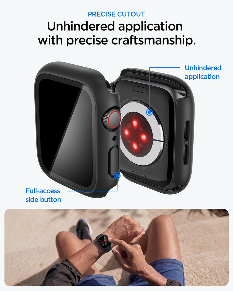 Spigen Thin Fit 360 for Apple Watch 40mm Waterproof Case | Built-in Touch Sensitive Tempered Glass Screen Protector for Apple Watch Series SE3/SE2/6/SE/5/4 Cover - Black Black with Waterproof Screen