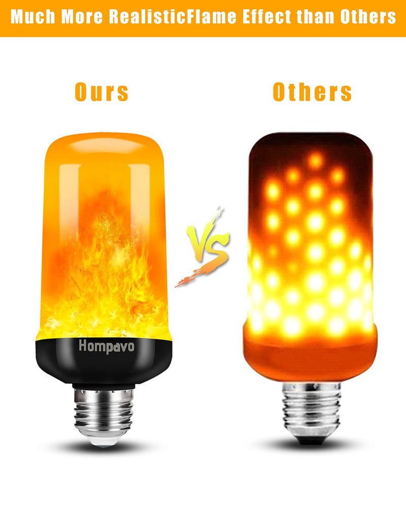 Hompavo 【Upgraded】 LED Flame Light Bulbs, 4 Modes Flickering Light Bulbs with Upside Down Effect, E26/E27 Flame Bulb for Halloween, Christmas, Party, Indoor and Outdoor Home Decoration (4 Pack) 4 Pack