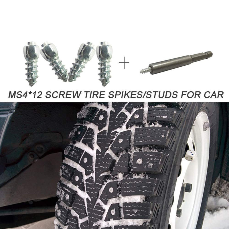 Marrkey 12mm Carbide Screw Tire Studs Snow Spikes Anti-Slip/Anti-ice for Car/Snowmobile/Tractor/ATV/UTV/Motorcycle/Short Lug/Bicycles/Shoes with Installation Tool - Pack of 100 4mm (W) X 12mm(L)