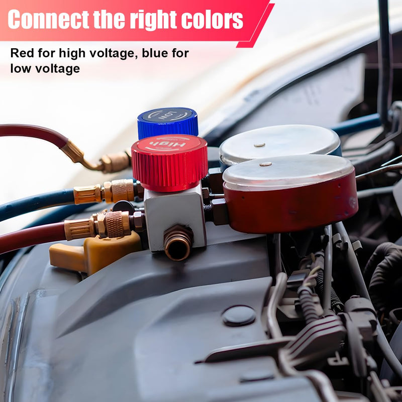 2PCS R134a Quick Coupler Adapter – Adjustable 1/4" Flare High/Low-Pressure Connectors for Car AC System Recharging and Evacuation, Automotive R134a Refrigerant Adapter Hose Fittings Kit