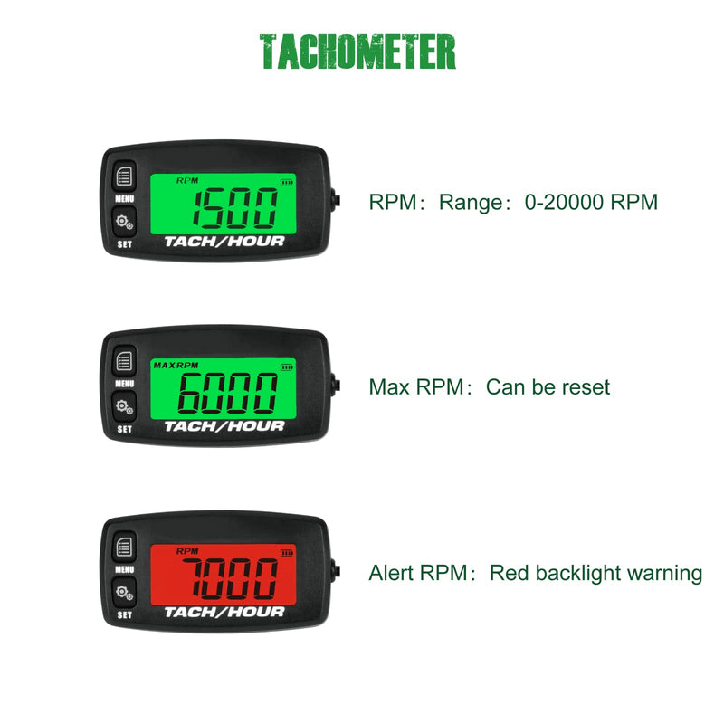  [AUSTRALIA] - Yooreal Digital Hour Meter Tachometer, RPM Gauge Maintenance Reminder Replacement Battery Backlight for Lawn Mower Generator Scooter Lawn Tractor Compress Leaf Blower Chainsaw Snow Blower Snow plows