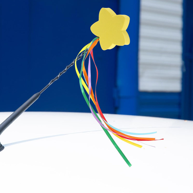 LUOZZY 2 Pcs Yellow Star Car Antenna Toppers with Ribbon for Vehicle Roof Decorations 8CM