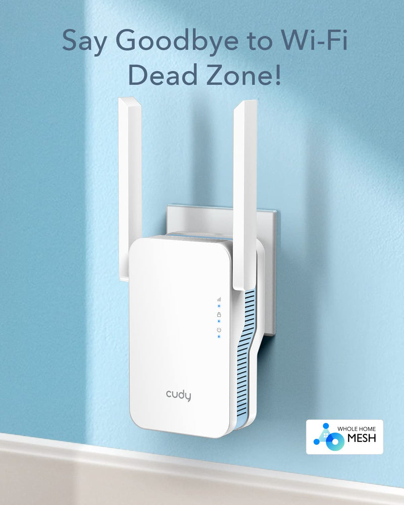 Cudy AC1200 WiFi Extender, 1.2Gbps Home Signal Booster, Dual Band 5GHz/2.4GHz, Covers up to 1500 Sq.ft and 30 Devices, AP Mode, Mesh Supported, RE1200