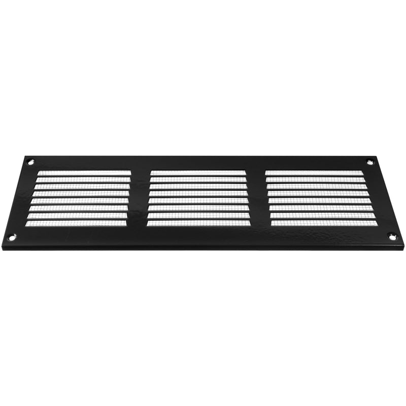 HVAC OV 12" x 4" Inch (External Dimensions) - Scratch Resistant Black Metal Air Cover Grille Cover - Wall, Ceiling Register and Exterior Wall Vent Cover with Guard/Mesh Screen - Soffit Vent 12'' x 4''