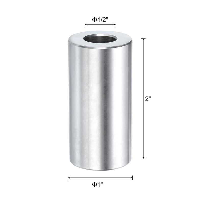 uxcell 4pcs Stainless Steel Spacer 1/2" Bore x 1" OD x 2" Length Screw Standoff Bushing Plain Finish Round Metal Spacer for 1/2 Screws Bolts and Rods 1/2 " x 1" x 2"